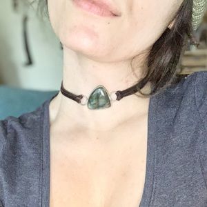 Hand made leather and labradorite stone choker.
